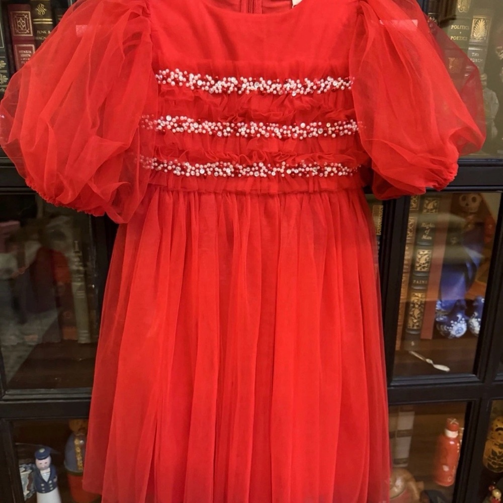 Tutu Du Monde Red Tulle Dress with Pearl Beaded Waist